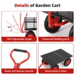 Carrito de jardín de acero de 1400 libras, carro de metal resistente con lados de malla extraíbles, mango giratorio 2 en