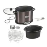 MARCA WESTON 2-en-1 XL Olla de cocción lenta programable y ahumador eléctrico para interiores, 9,46 litros, con parrilla