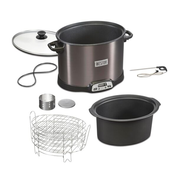 MARCA WESTON 2-en-1 XL Olla de cocción lenta programable y ahumador eléctrico para interiores, 9,46 litros, con parrilla