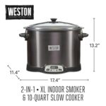 MARCA WESTON 2-en-1 XL Olla de cocción lenta programable y ahumador eléctrico para interiores, 9,46 litros, con parrilla