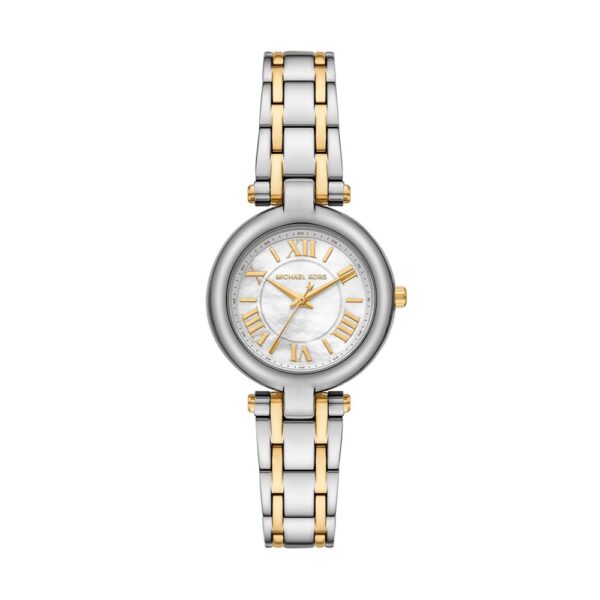 Reloj Michael Kors Laney MK4895 Acero Inoxidable Dos Tonos Esfera Blanca Mujer
