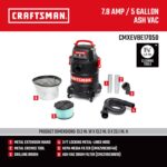 CRAFTSMAN CMXEVBE17050 - Aspiradora para cenizas y parrilla (5 galones, 7.8 amperios) | Portable Dry Only Shop Vacuum wi