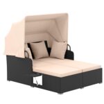 Sofá Cama Tangkula de Ratán para Patio Modelo 72406BN-HW con Toldo Retráctil Beige 58 x 48.5 pulgadas