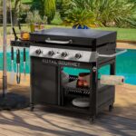 Plancha de Gas Royal Gourmet GB4008T 4 Quemadores 34 Pulgadas Mesa Extraíble Estante Lateral Plegable Negro