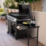 Plancha de Gas Royal Gourmet GB4008T 4 Quemadores 34 Pulgadas Mesa Extraíble Estante Lateral Plegable Negro