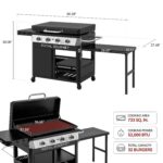 Plancha de Gas Royal Gourmet GB4008T 4 Quemadores 34 Pulgadas Mesa Extraíble Estante Lateral Plegable Negro