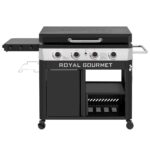 Plancha de Gas Royal Gourmet GB4008T 4 Quemadores 34 Pulgadas Mesa Extraíble Estante Lateral Plegable Negro