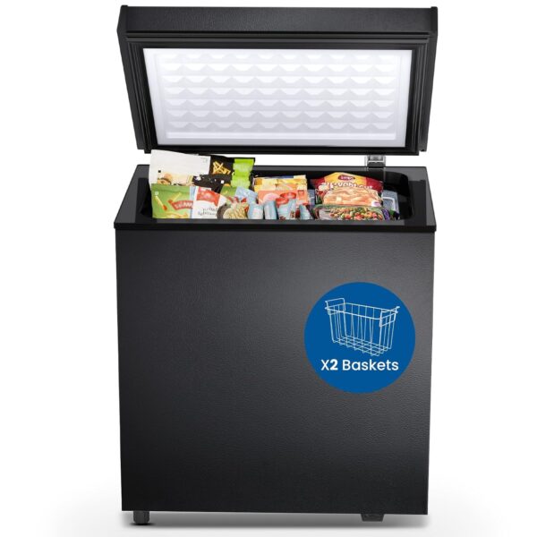 Electactic Congelador de 1.8 pies cúbicos con 2 cestas extraíbles, congelador compacto de pie con puerta superior abiert