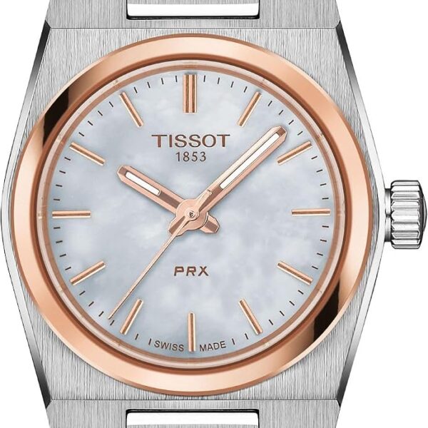 Reloj Tissot PRX T1370102111100 Cuarzo Suizo para Mujer Caja Acero Inoxidable Revestimiento PVD Oro Rosa Esfera Madreper