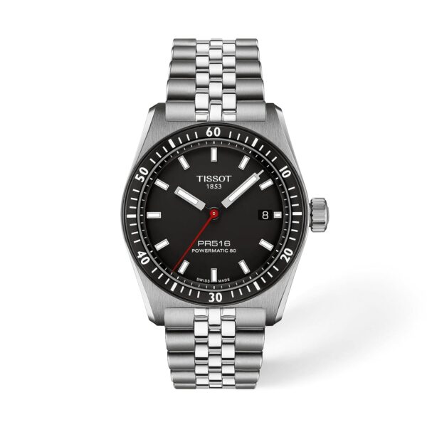 Reloj Tissot PR516 Powermatic 80 T1494071105100 Caja de Acero Inoxidable 38 mm Esfera Negra Movimiento Automático Suizo