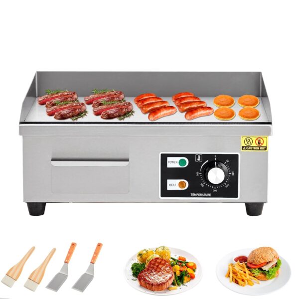 Takywep Plancha eléctrica comercial de 18 pulgadas, plancha de encimera de acero inoxidable, parrilla eléctrica superior
