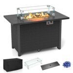 Mesa para Fogata de Propano Tangkula 12068-PN Rectangular 42 Pulgadas Ratán PE Negro 50000 BTU