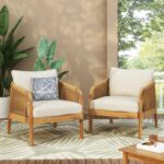 Juego de 2 Sillas de Mimbre Merax Madera de Acacia Ratán Sintético Beige