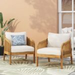 Juego de 2 Sillas de Mimbre Merax Madera de Acacia Ratán Sintético Beige
