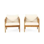 Juego de 2 Sillas de Mimbre Merax Madera de Acacia Ratán Sintético Beige