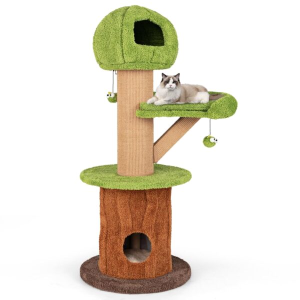 Árbol para Gatos PETSITE PTS10213GNCTPV 58 Pulgadas Temática Forestal 3 Niveles con 2 Condominios Percha de Felpa y Post