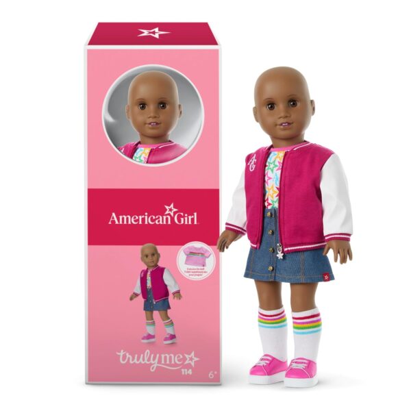 Muñeca American Girl Truly Me JFH06 18 pulgadas Ojos Marrones Sin Pelo Piel Profunda con Chaqueta AG Star Squad