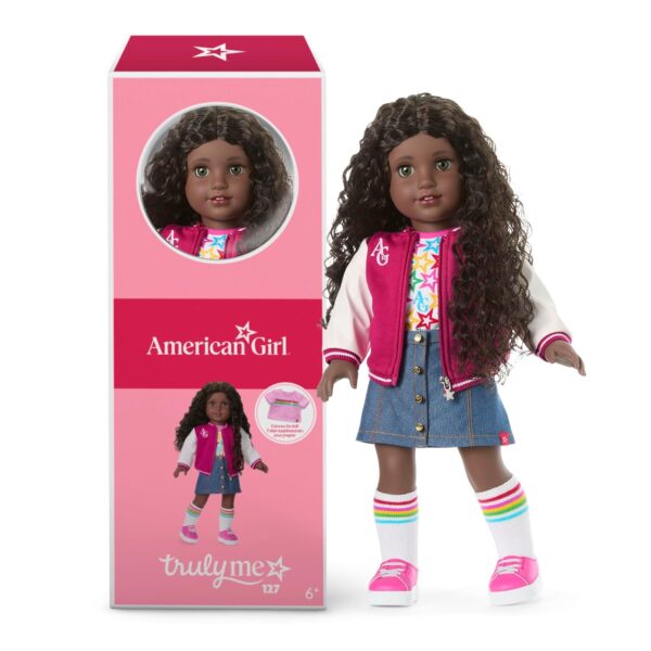 Muñeca American Girl Truly Me JFH14 18 pulgadas ojos color avellana cabello rizado castaño oscuro piel muy profunda