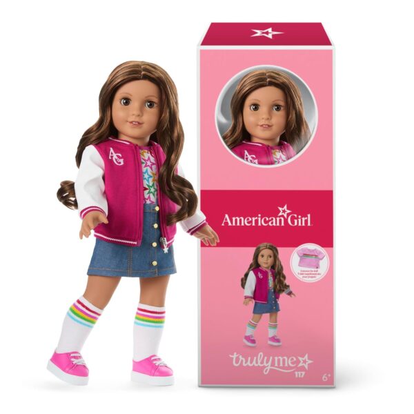 Muñeca American Girl Truly Me JFH09 18 pulgadas ojos marrones cabello castaño oscuro ondulado piel bronceada