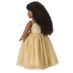 Muñeca American Girl Glimmering Gold Holiday Coleccionista JGP59 18 pulgadas Cabello Negro Rizado Ojos Cafés