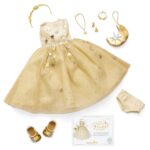 Muñeca American Girl Glimmering Gold Holiday Coleccionista JGP59 18 pulgadas Cabello Negro Rizado Ojos Cafés