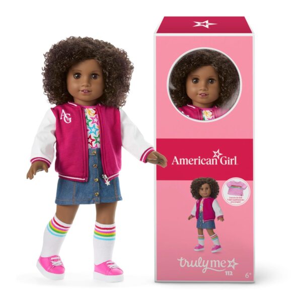 Muñeca American Girl Truly Me JFH05 18 pulgadas Ojos Marrones Cabello Castaño Oscuro Rizado Corto Piel Morena