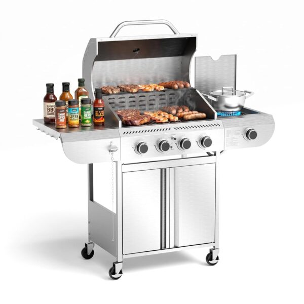 Parrilla de Gas Electactic JB-4B G0141B Acero Inoxidable 4 Quemadores con Quemador Lateral 42000 BTU