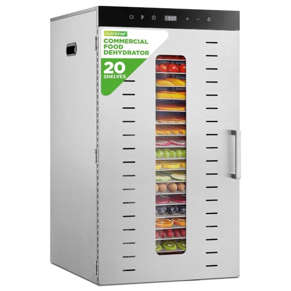NutriChef - Máquina deshidratadora de alimentos comercial de 20 capas - Incluye 20 bandejas de acero inoxidable, tempori