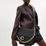 Bolso De Hombro Coach Tabby Cadena 35 Cuero Negro