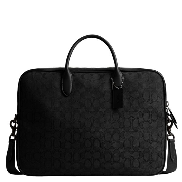 Bolsa de Trabajo Coach Theo CAK97 Jacquard Signature Cuero Negro para Laptop 16 pulgadas