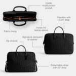 Bolsa de Trabajo Coach Theo CAK97 Jacquard Signature Cuero Negro para Laptop 16 pulgadas