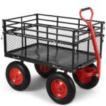 Carrito de jardín de acero de 1400 libras, carro de jardín de metal resistente, mango convertible 2 en 1 y lados extraíb