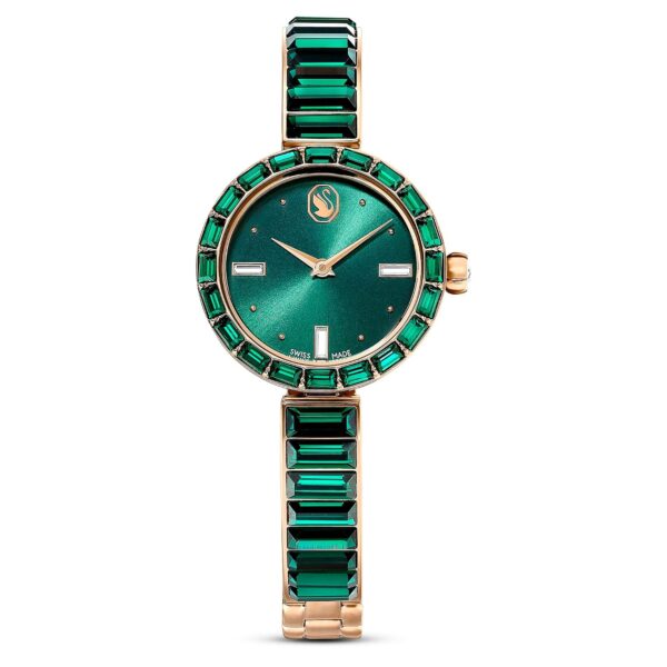 Reloj Swarovski Matrix Modelo 5690808 Pulsera de Acero Inoxidable Esfera Verde Cristales Baguette 25 mm