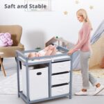 Cambiador de Pañales de Madera GarveeHome con Cestas de Almacenamiento y Rieles de Seguridad Altura 34.3 Pulgadas