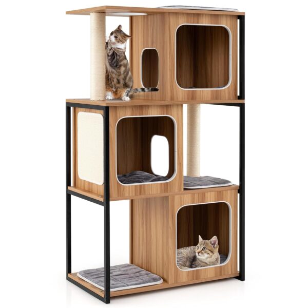 Árbol de madera para gatos PETSITE PTS10240NACTPV 52 pulgadas 3 condominios postes rascadores de sisal