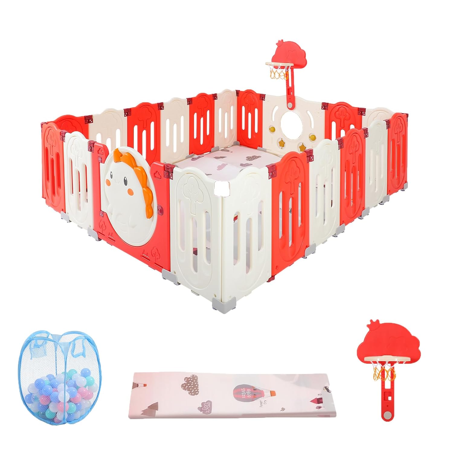Corralito para bebé FAHKNS 18 paneles plegable plástico rosa y blanco 77 x 74.8 x 24.8 pulgadas con cerradura exterior y