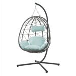 Silla Colgante de Mimbre GDFStudio 321765 con Soporte Capacidad 350 Libras Color Gris