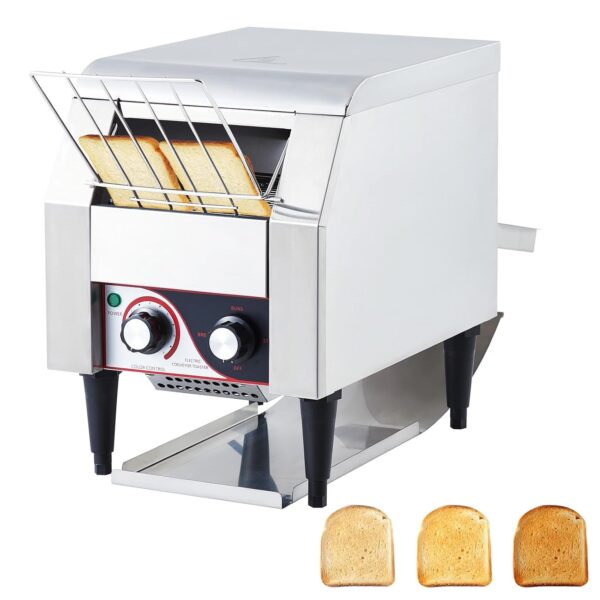 Tostadora con transportador comercial, 450 rebanadas/hora, horno eléctrico de acero inoxidable resistente de 1700 W con