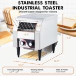 Tostadora con transportador comercial, 450 rebanadas/hora, horno eléctrico de acero inoxidable resistente de 1700 W con
