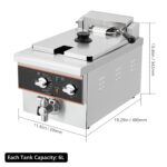 Freidora eléctrica de 6 litros para el hogar y restaurante - Sistema de drenaje de aceite, temporizador, cabezal de frei
