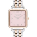 Reloj Coach Cass para Mujer Modelo 14504497 Caja Cuadrada 28mm Acero Inoxidable Bicolor Esfera Rosa