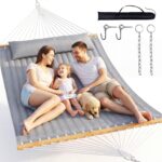 Hamaca doble Everyfun DC100 con barra separadora de madera dura 78 pulgadas de largo 55.1 pulgadas de ancho carga máxima