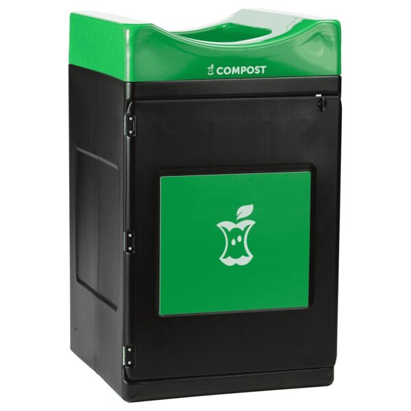 Serie Avante™ Made in the USA, Contenedor de compost negro, cuadrado de 55 galones, panel de compost verde, tapa verde,