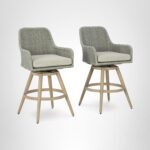 Juego de 2 Taburetes de Bar Ashley Seton Creek P798-130 Giratorios para Exteriores Mimbre de Resina Aluminio Beige y Gri