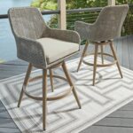 Juego de 2 Taburetes de Bar Ashley Seton Creek P798-130 Giratorios para Exteriores Mimbre de Resina Aluminio Beige y Gri