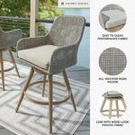 Juego de 2 Taburetes de Bar Ashley Seton Creek P798-130 Giratorios para Exteriores Mimbre de Resina Aluminio Beige y Gri