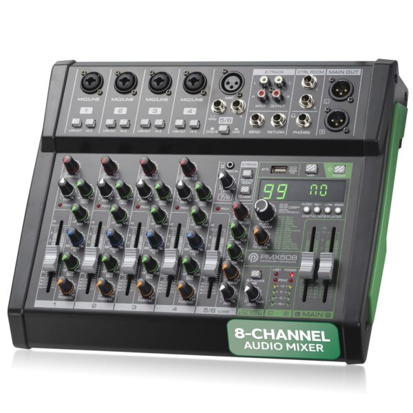 Pyle Mezclador de Audio de 8 Canales, Mezclador Bluetooth de Estudio/Controlador DJ con Efectos Digitales, Interfaz USB,