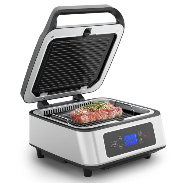 SUNVIVIPRO Sandwichera eléctrica Panini Press, parrilla interior sin humo de 1300 W con placas antiadherentes extraíbles