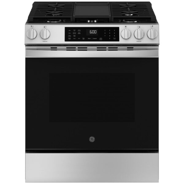 GE GGS600AVFS Rango de convección de gas deslizante de 30 pulgadas con limpieza a vapor y bandeja Easywash, acero inoxid