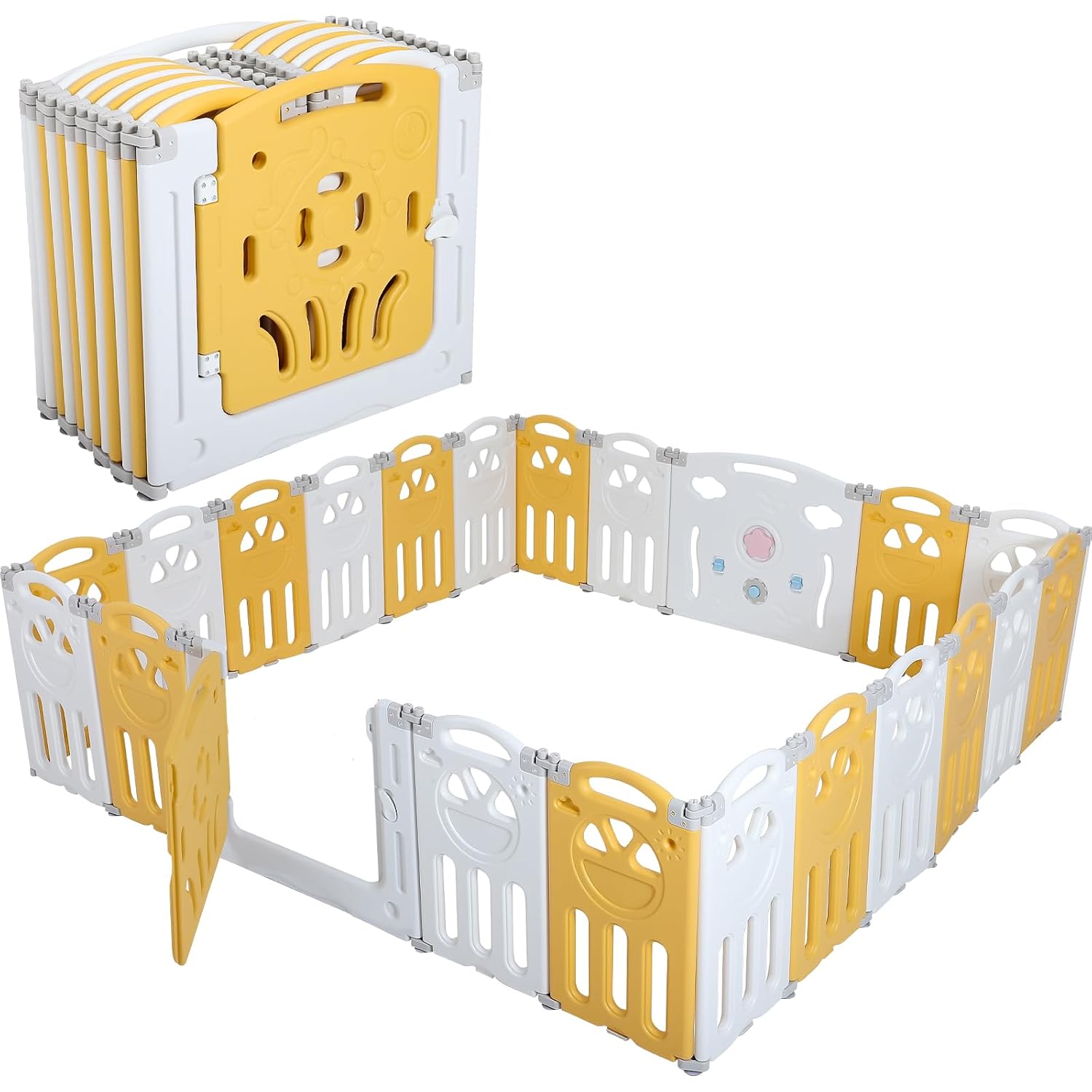 Corralito para Bebés Dollate 18 Paneles Amarillo Blanco Material HTPE 68.8 x 68.8 x 24.4 pulgadas Diseño Ajustable con J